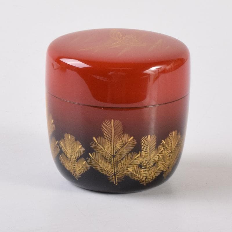 茶道具　輪島塗　前志芸男作　沈金若松鳥蒔絵　棗　共箱　V　7098