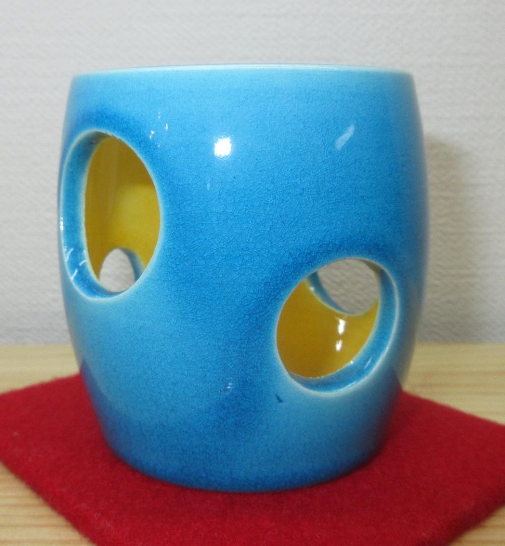 送料込【逢絢亭】茶道具 蓋置 京焼 浅黄交趾 水玉透し 永楽即全  共箱入り