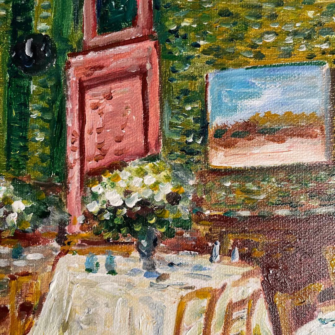 ★秀作★手書き油絵 ゴッホ レストラン内部 額付 絵画 インテリア 油彩画