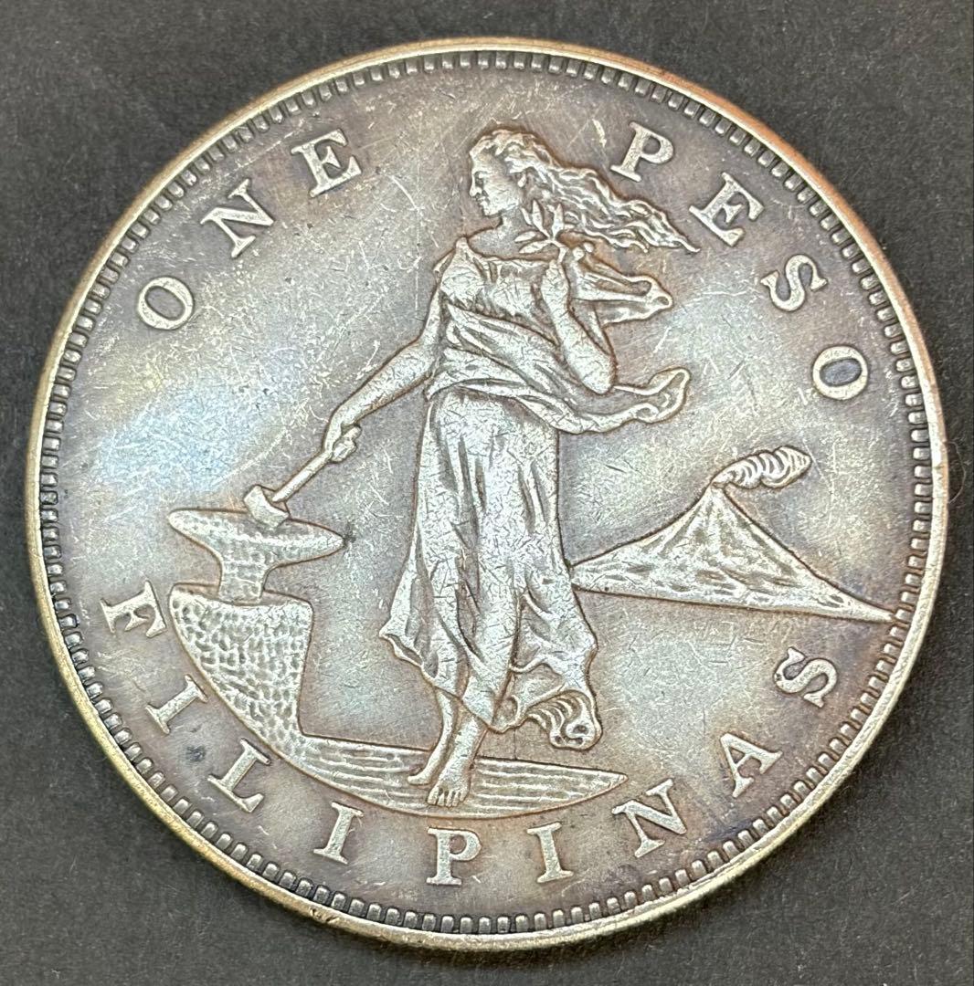 1906 米領フィリピン 1ペソ銀貨 女神＆火山 鷲 38mm 大型銀貨