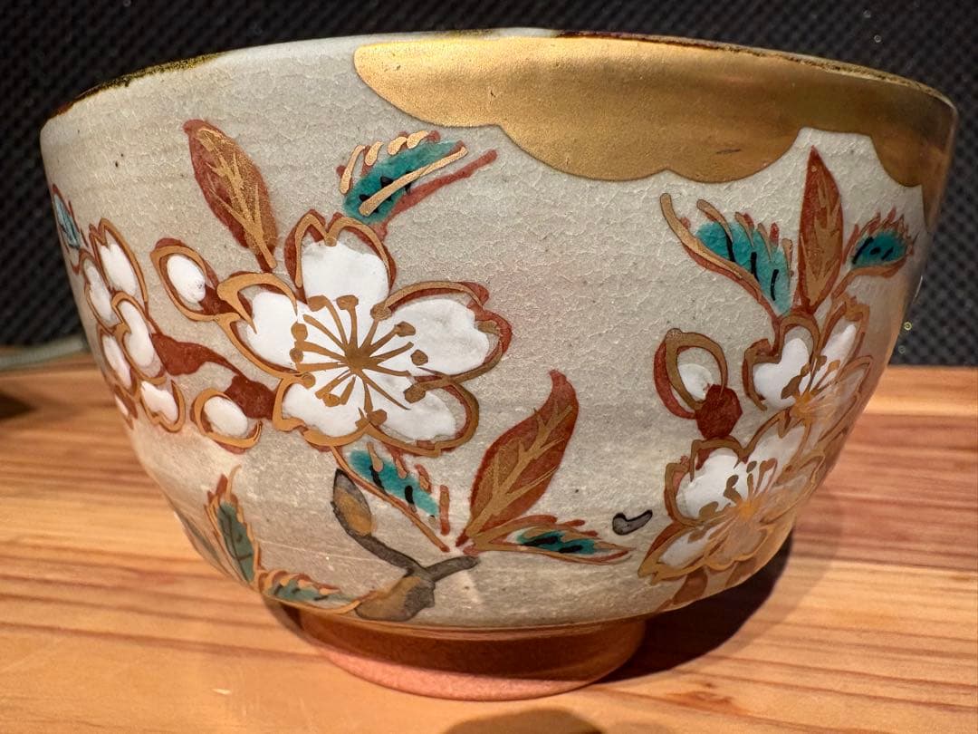 京焼 清水焼 加藤松香 桜絵 茶碗 四月 茶道具 共箱 栞付き