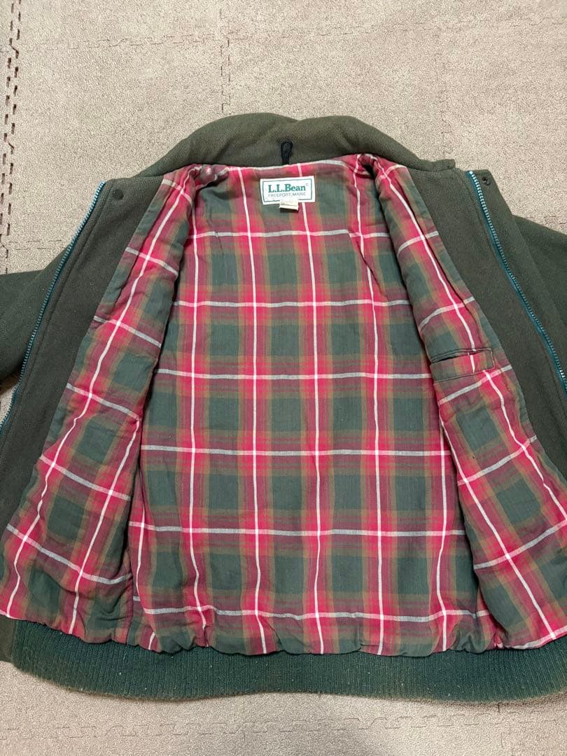 L.L.Bean ウールジャケット S USA製 裏地チェック グリーン