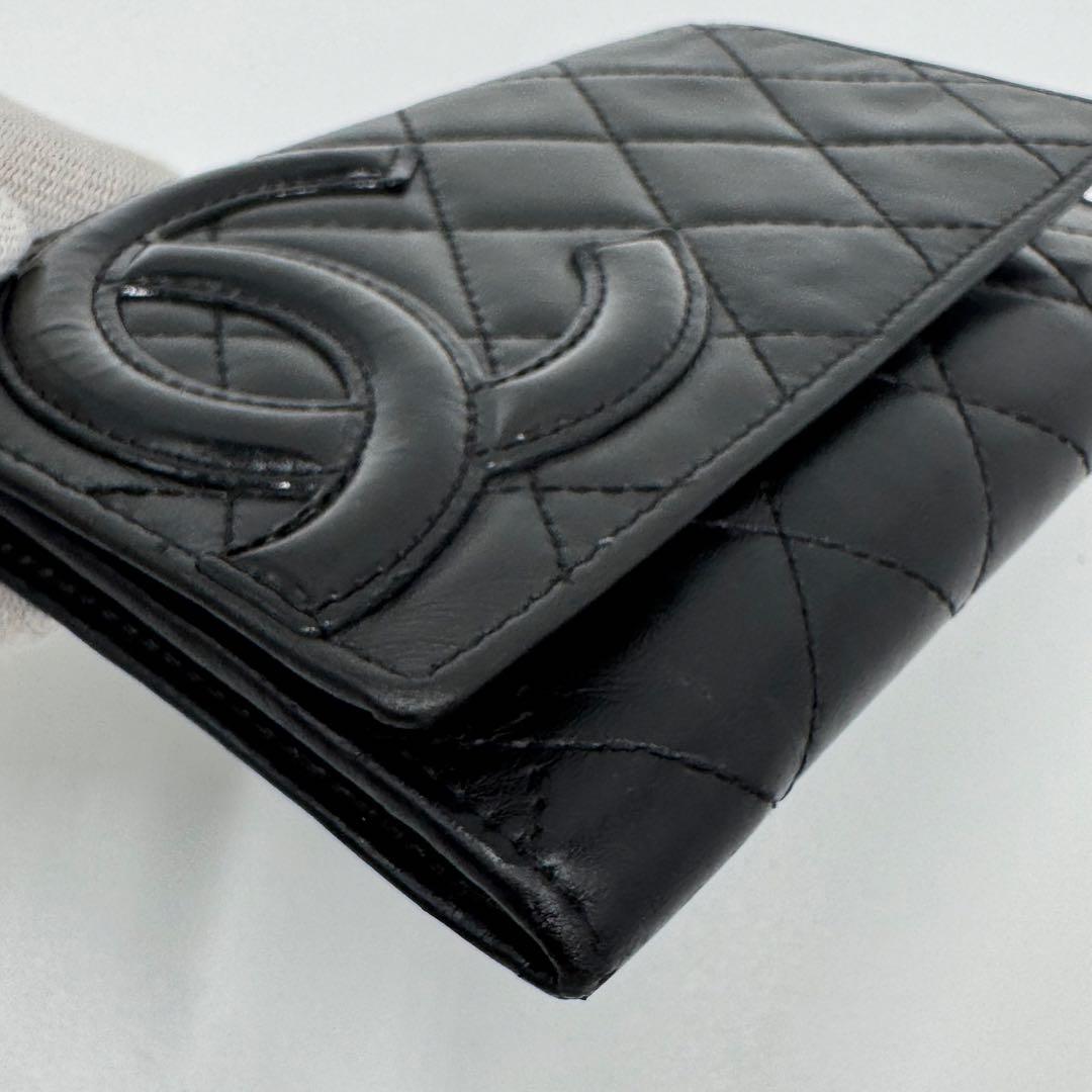 CHANEL シャネル カンボンライン レザー 二つ折り財布 コンパクト財布