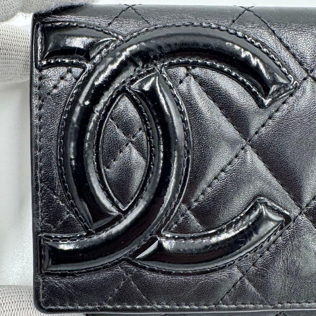 CHANEL シャネル カンボンライン レザー 二つ折り財布 コンパクト財布