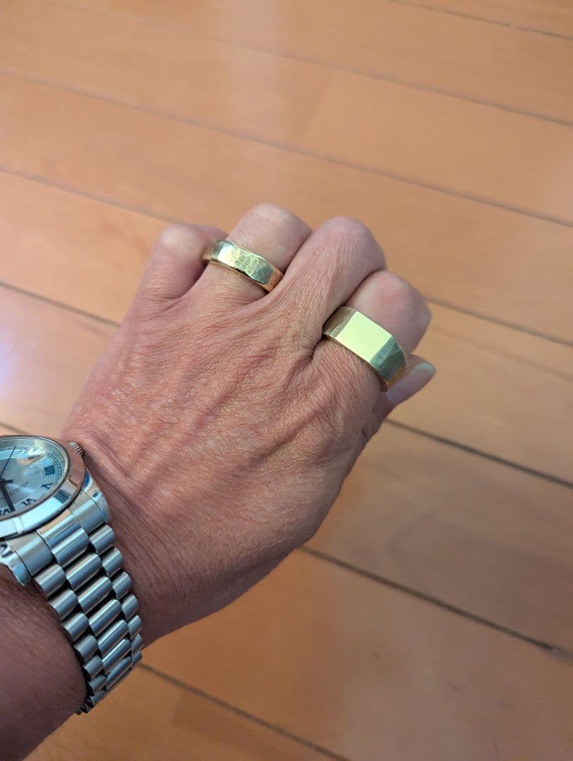 ゴールド印台リング・真鍮印台リング・レトロ真鍮リング・2本セット・ジャンク品