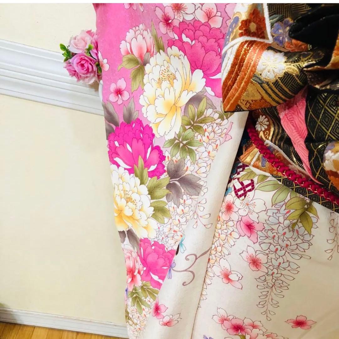 振袖フルセット‼️振袖ブランドLakokuIa❤️白地ピンク花々金彩 小物付 秀品‼️