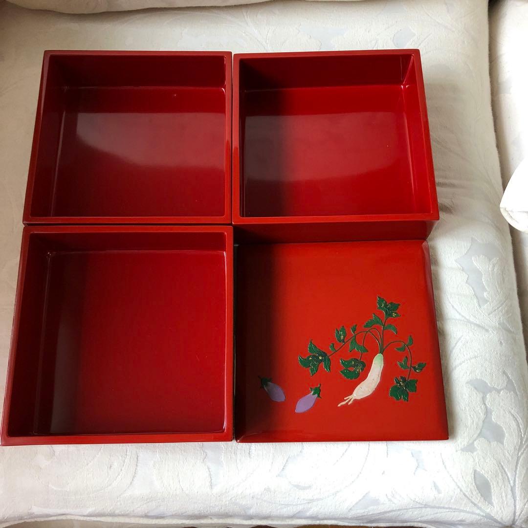 新品未使用　琉球漆器　和風三段重箱　正角重箱　野菜