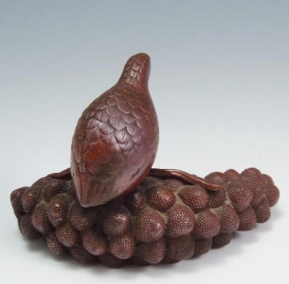 古備前 鳥 鶉 葡萄 松ぼっくり 和風 置物 細工物 骨董品 備前焼
