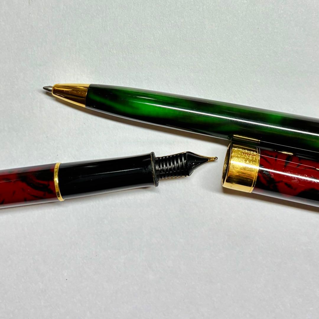 CARAN D’ACHE 赤万年筆 緑ボールペン 紅赤レザーケース