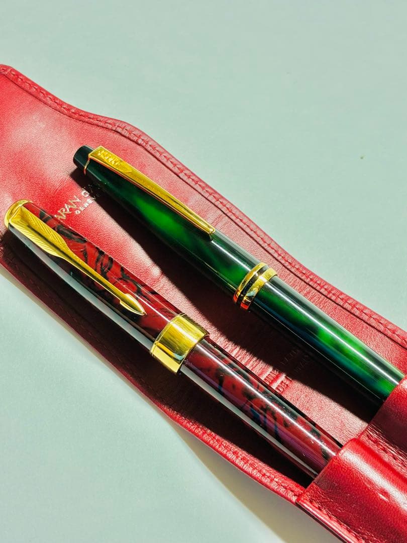 CARAN D’ACHE 赤万年筆 緑ボールペン 紅赤レザーケース