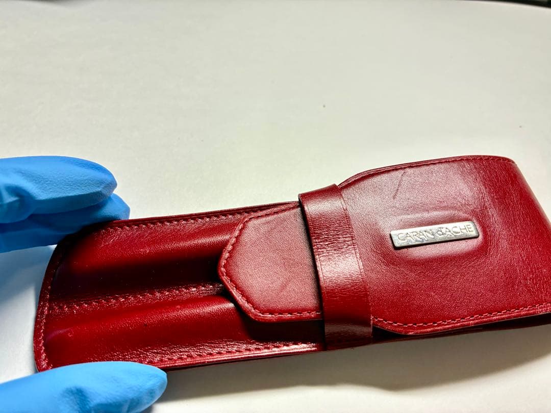 CARAN D’ACHE 赤万年筆 緑ボールペン 紅赤レザーケース