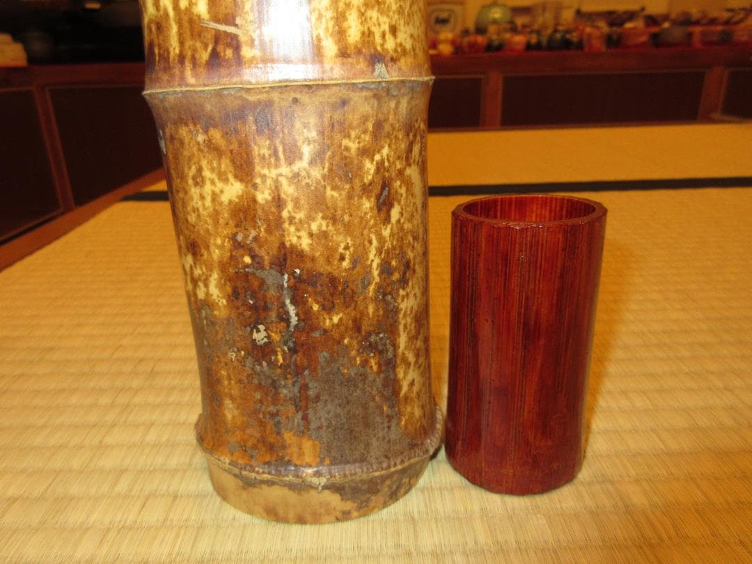 送料込【逢絢亭】茶道具 竹花入 銘「花吹雪」 立花大亀書付 関斎作 共箱