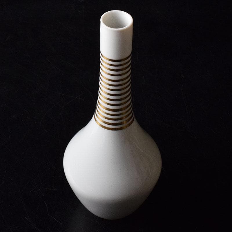 京焼　平安　三浦竹泉作　金彩　鶴首花瓶　一輪挿し　共布共箱　V　R8508