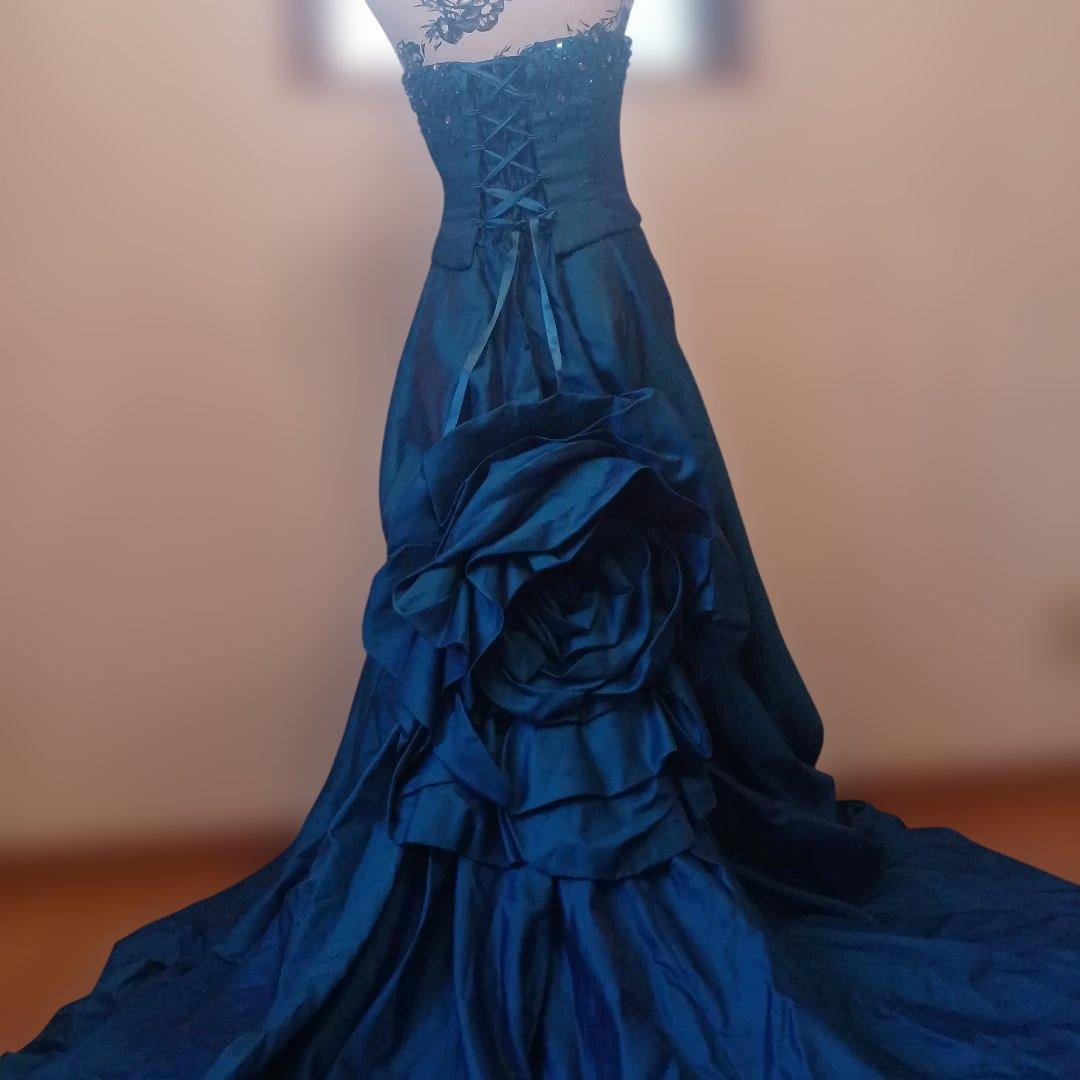 8～10号　サムシングブルー 薔薇フリル付きドレス