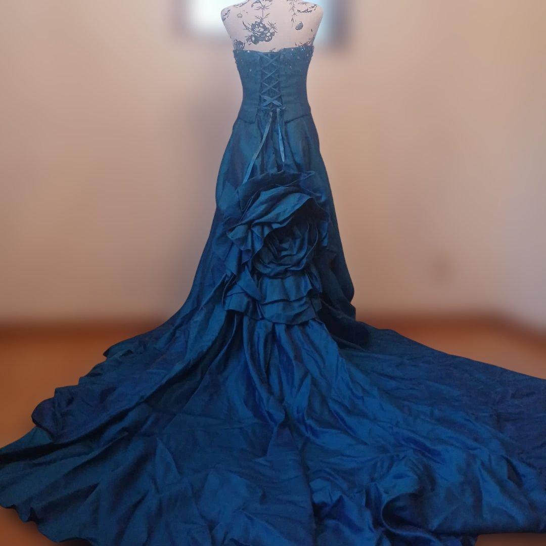 8～10号　サムシングブルー 薔薇フリル付きドレス