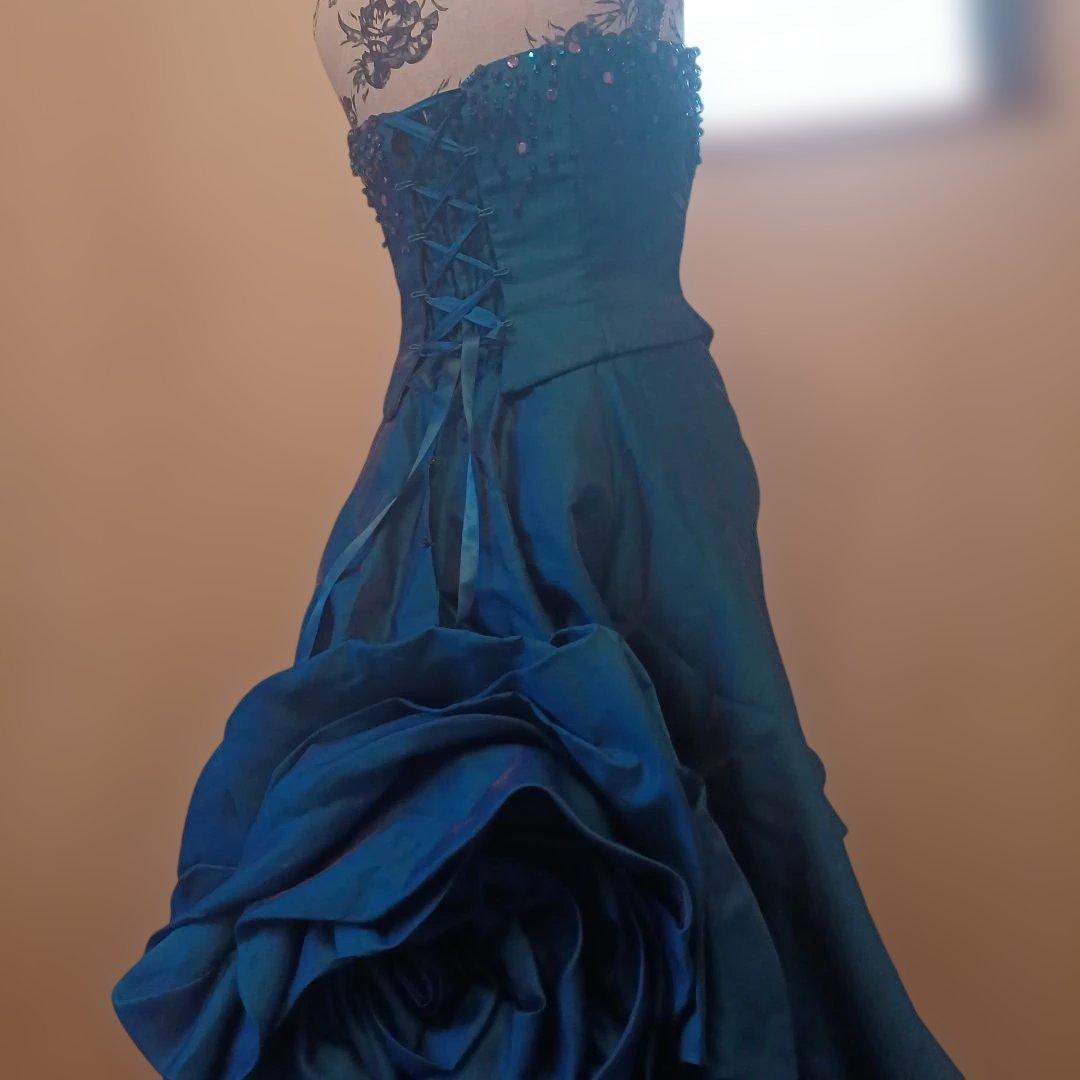 8～10号　サムシングブルー 薔薇フリル付きドレス