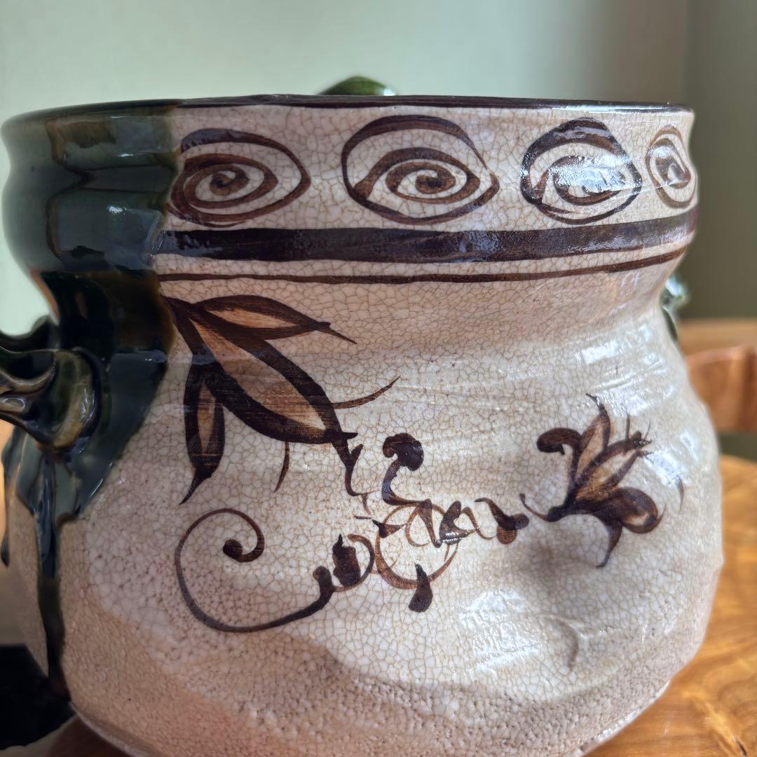 水指　山口錠鉄作　織部焼　茶道具　共箱