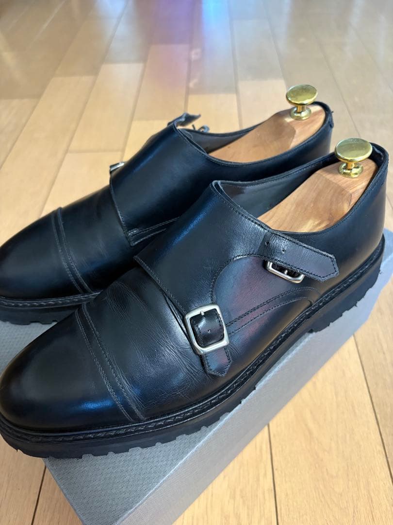 WH ダブルエイチ ダブルモンクストラップシューズ ブラック