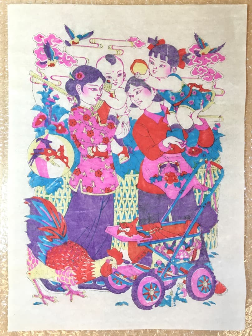 【縁起物】母子の美しい版画　版画 中国 年画 縁起物 春節 節句 旧正月