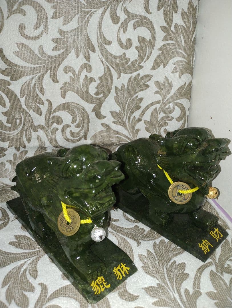 貔貅の置物！！ 雄と雌のニ体セット！！古銭&鈴のカスタム済み