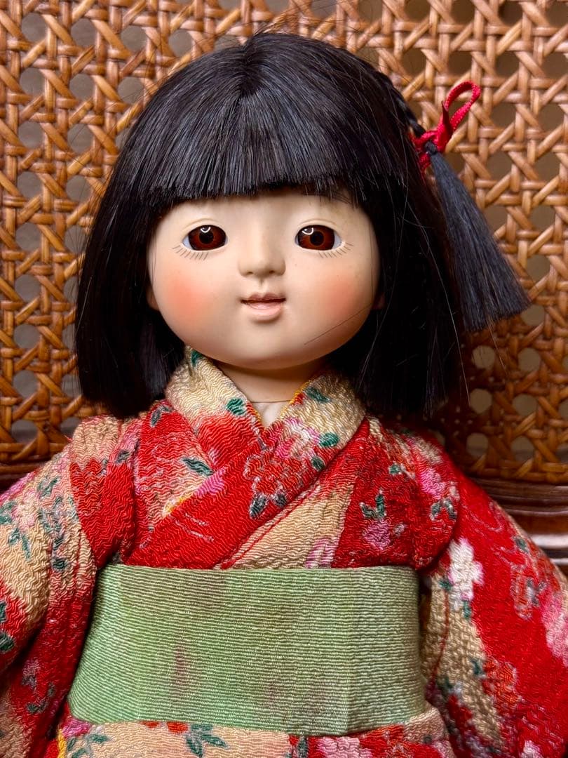 京おさな人形？ 創作人形 女の子 赤い着物 20cm 縮緬 詳細不明