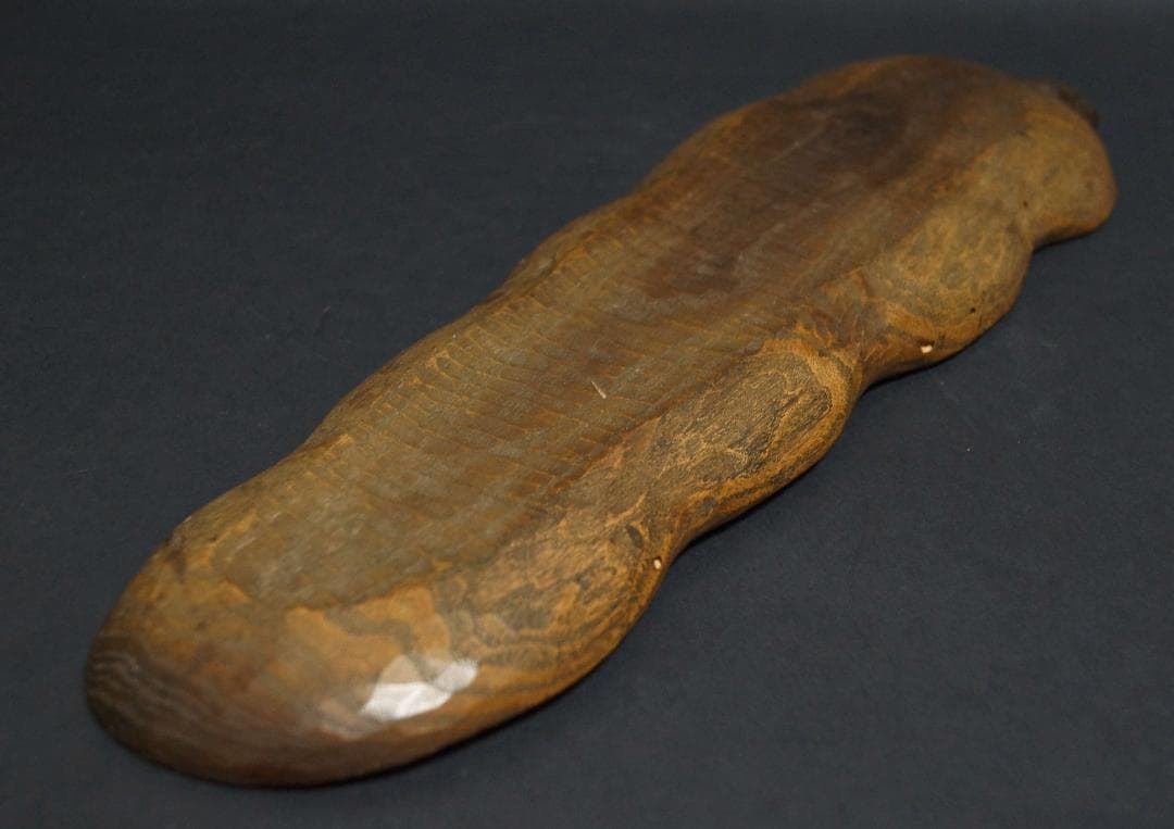 時代木彫 哲仙造 欅製 葉盆 一文字盆 刳り貫盆★美しい木目★長さ41㎝煎茶道具