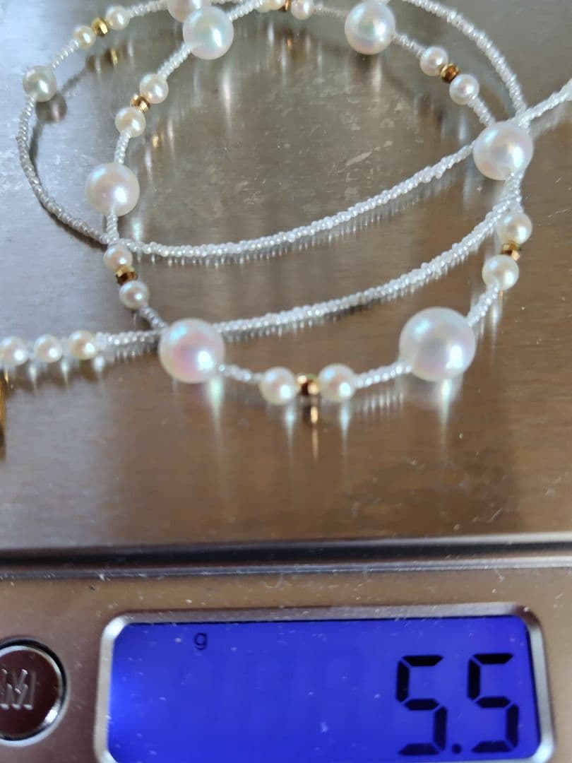 アコヤ真珠、あこや真珠ベビーパール、あこや砂芥子パールの、オメガ風ネックレス