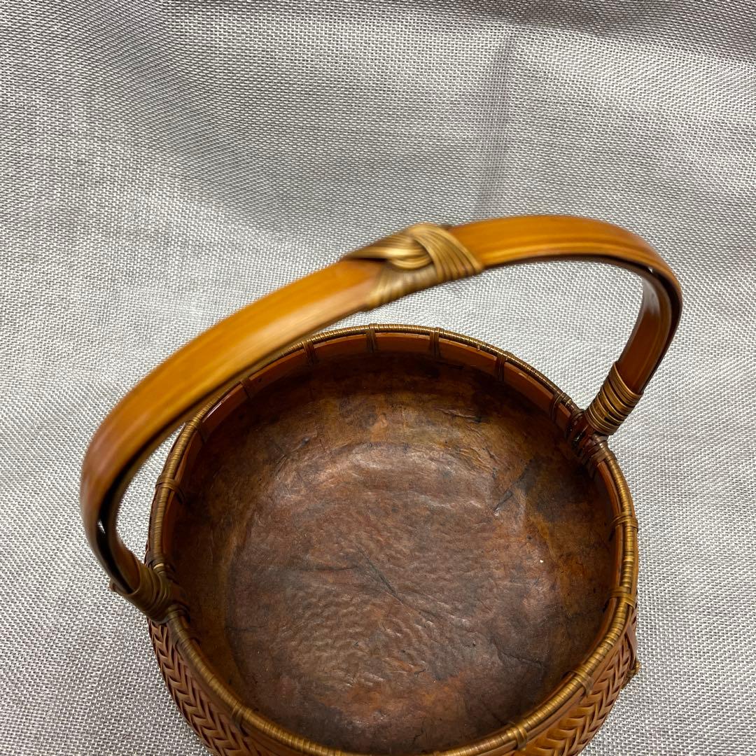 未使用　網代編み　炭斗　比呂行作　竹細工　伝統工芸品　茶道　茶道具