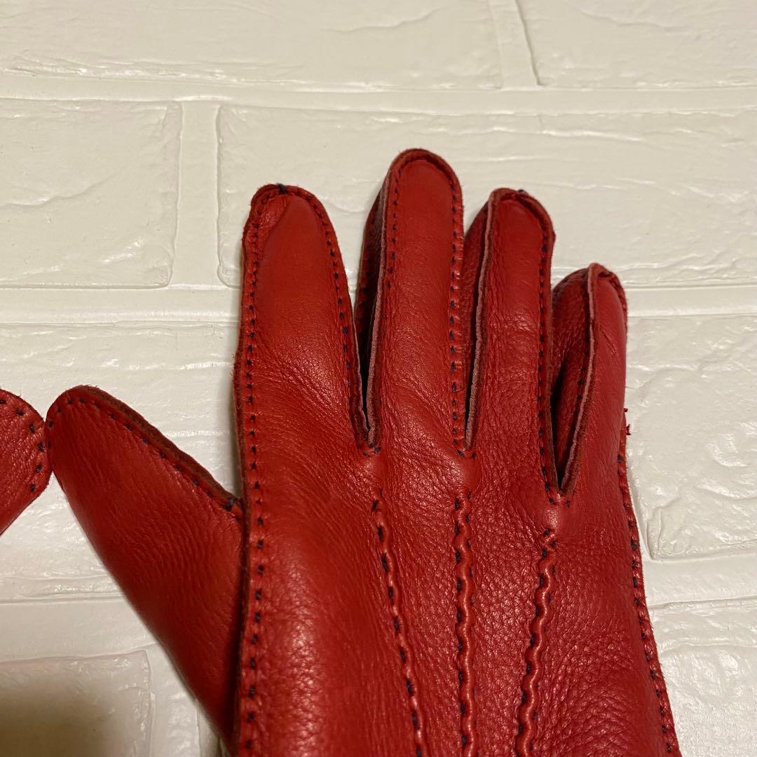 イタルグアント Italguanto ペッカリー 革 手袋 赤　レッド　7.5