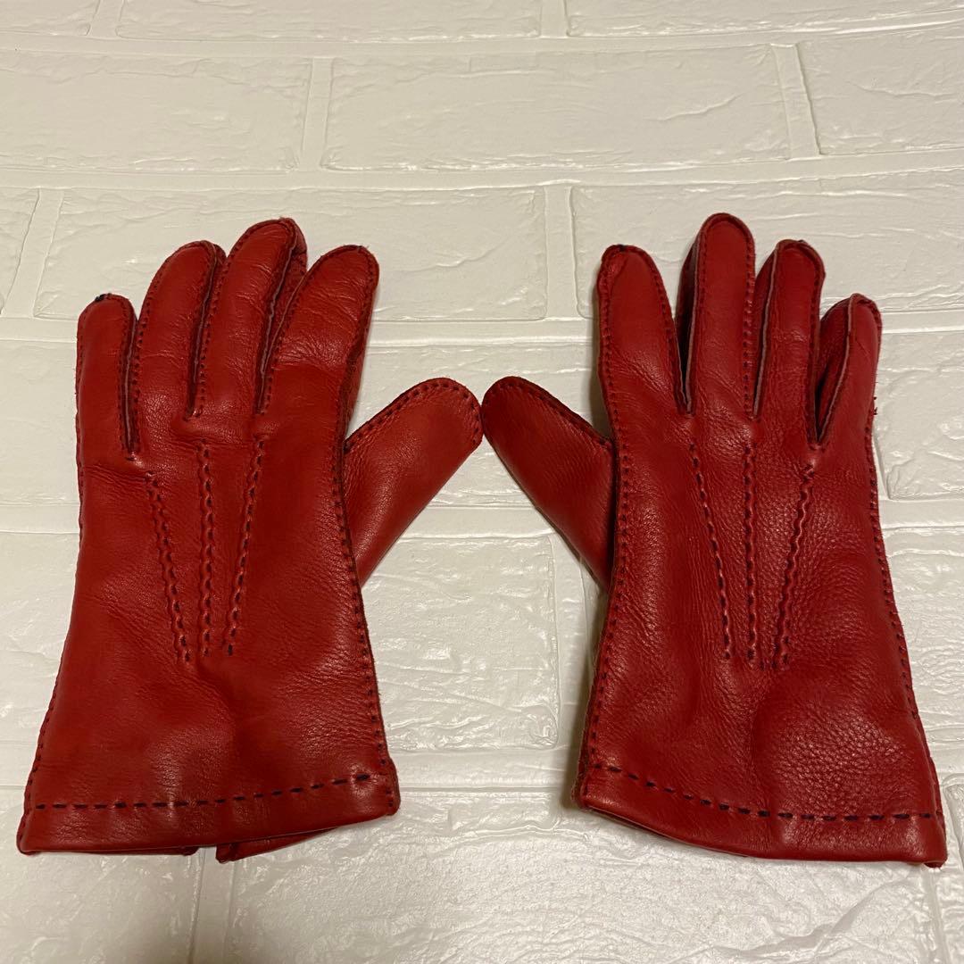 イタルグアント Italguanto ペッカリー 革 手袋 赤　レッド　7.5