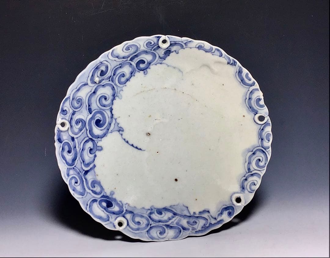 まーくん「藍九谷」雪輪瑞雲文雪輪形皿
