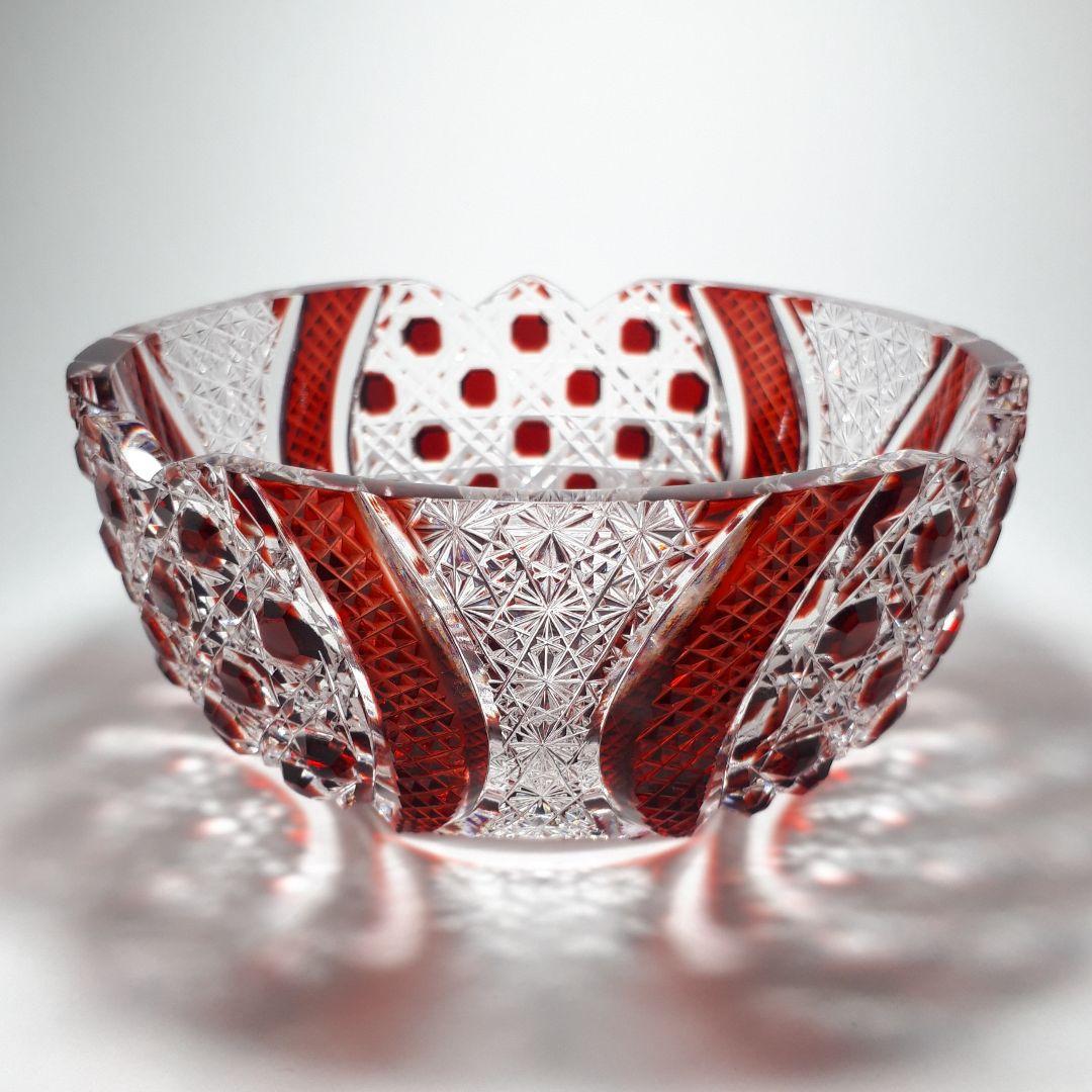 薩摩切子　門脇健二 作品　色被せガラス　　　八角籠目紋様 鉢　【希少レア作品】