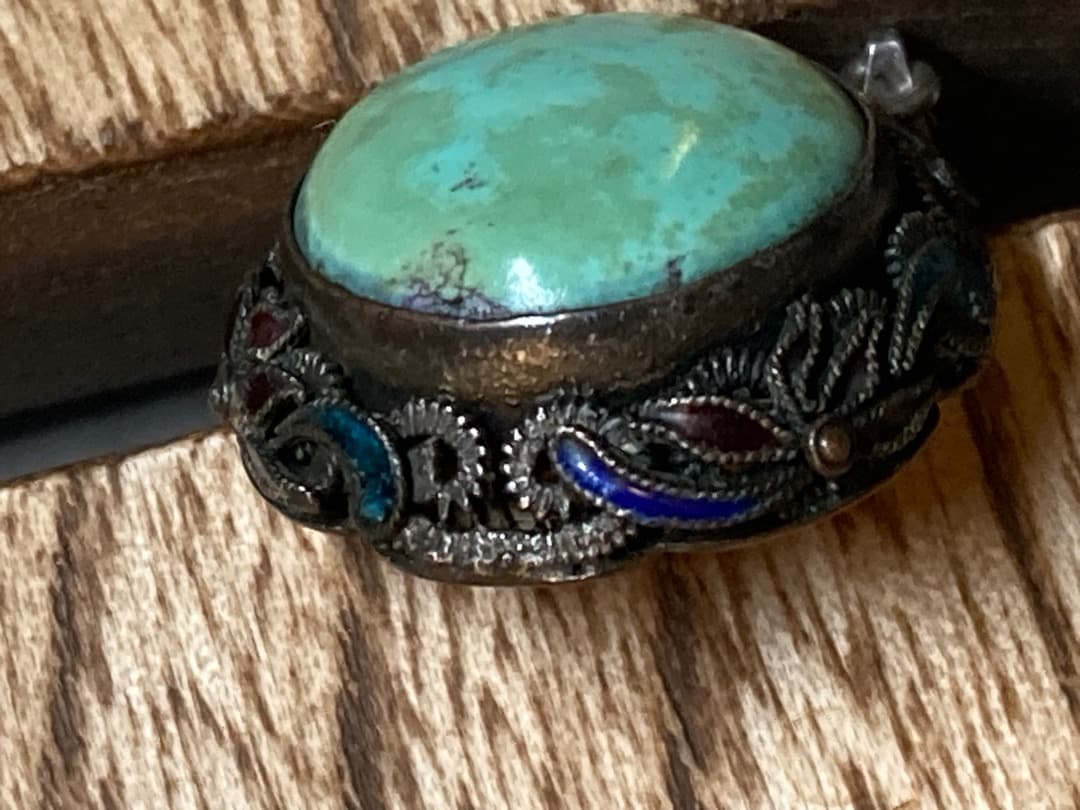 ヴィンテージ トルコ石 ターコイズ 七宝焼 ペンダントトップ 金彩？