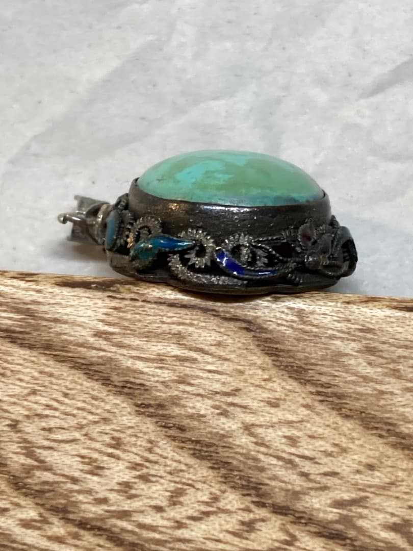 ヴィンテージ トルコ石 ターコイズ 七宝焼 ペンダントトップ 金彩？