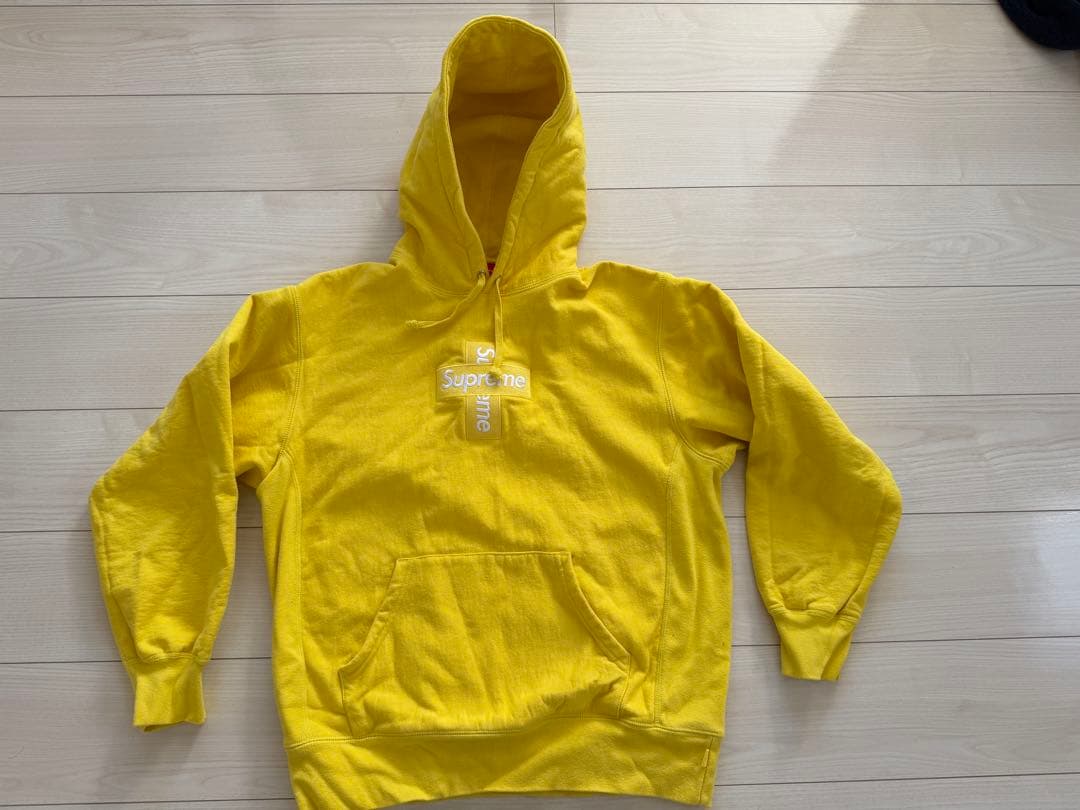 Supreme イエロー フード付きクロスボックスロゴパーカー