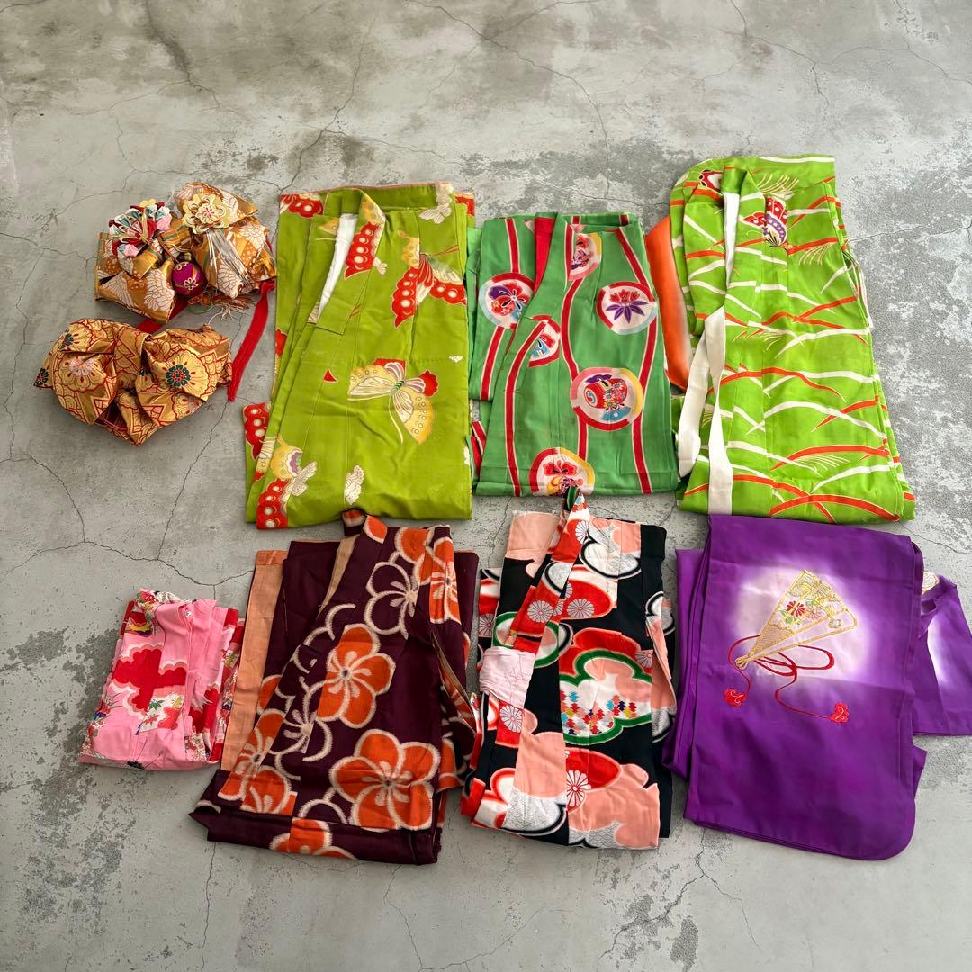 アンティーク着物7枚と作り帯2点セットおまとめ