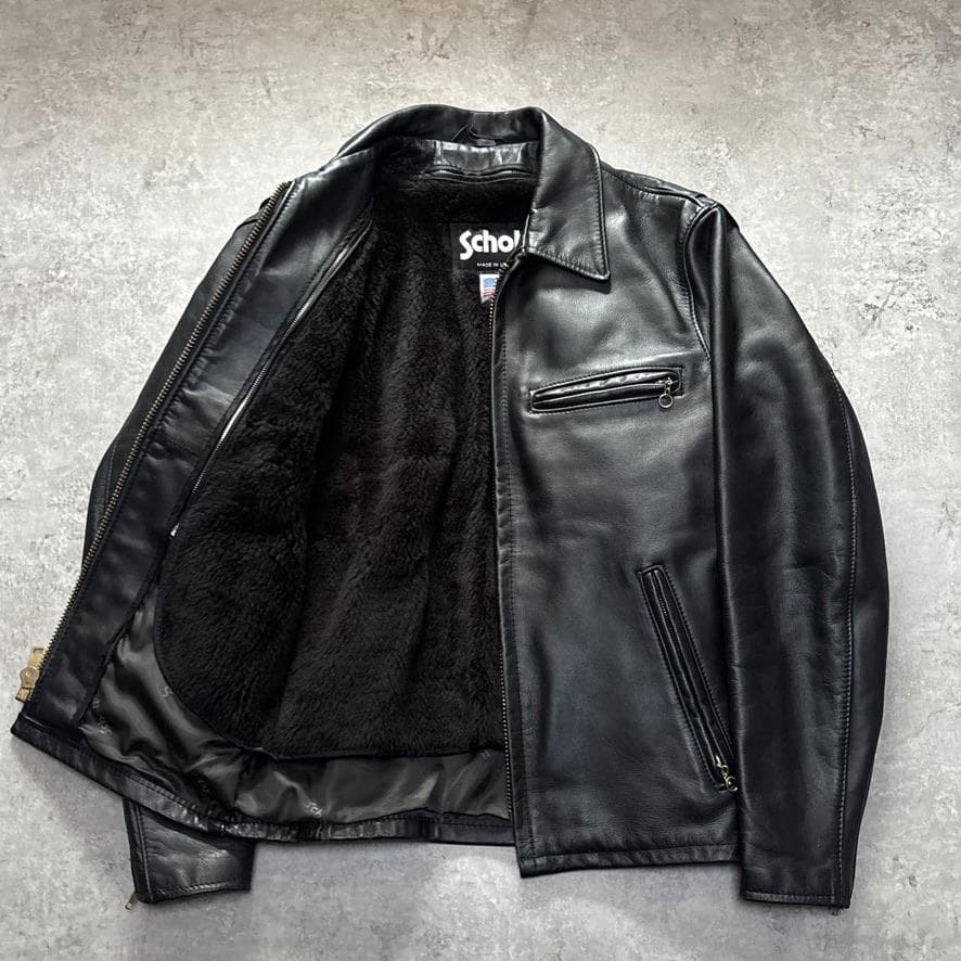 ショット 643 ライナー 襟付 シングルライダース レザージャケット 36 黒