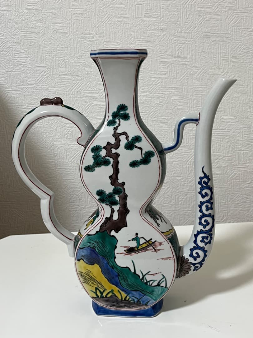 中国美術　唐人　山水　九谷焼　九谷風赤絵飾り水差/1個