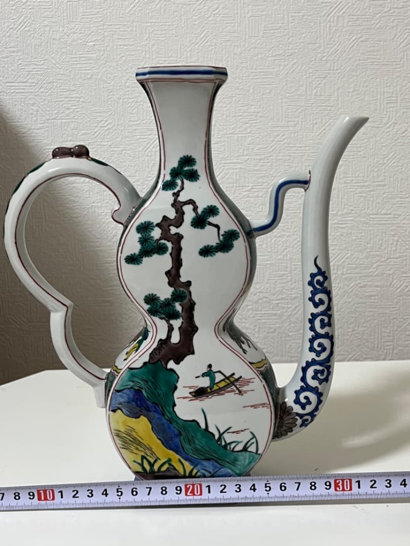 中国美術　唐人　山水　九谷焼　九谷風赤絵飾り水差/1個