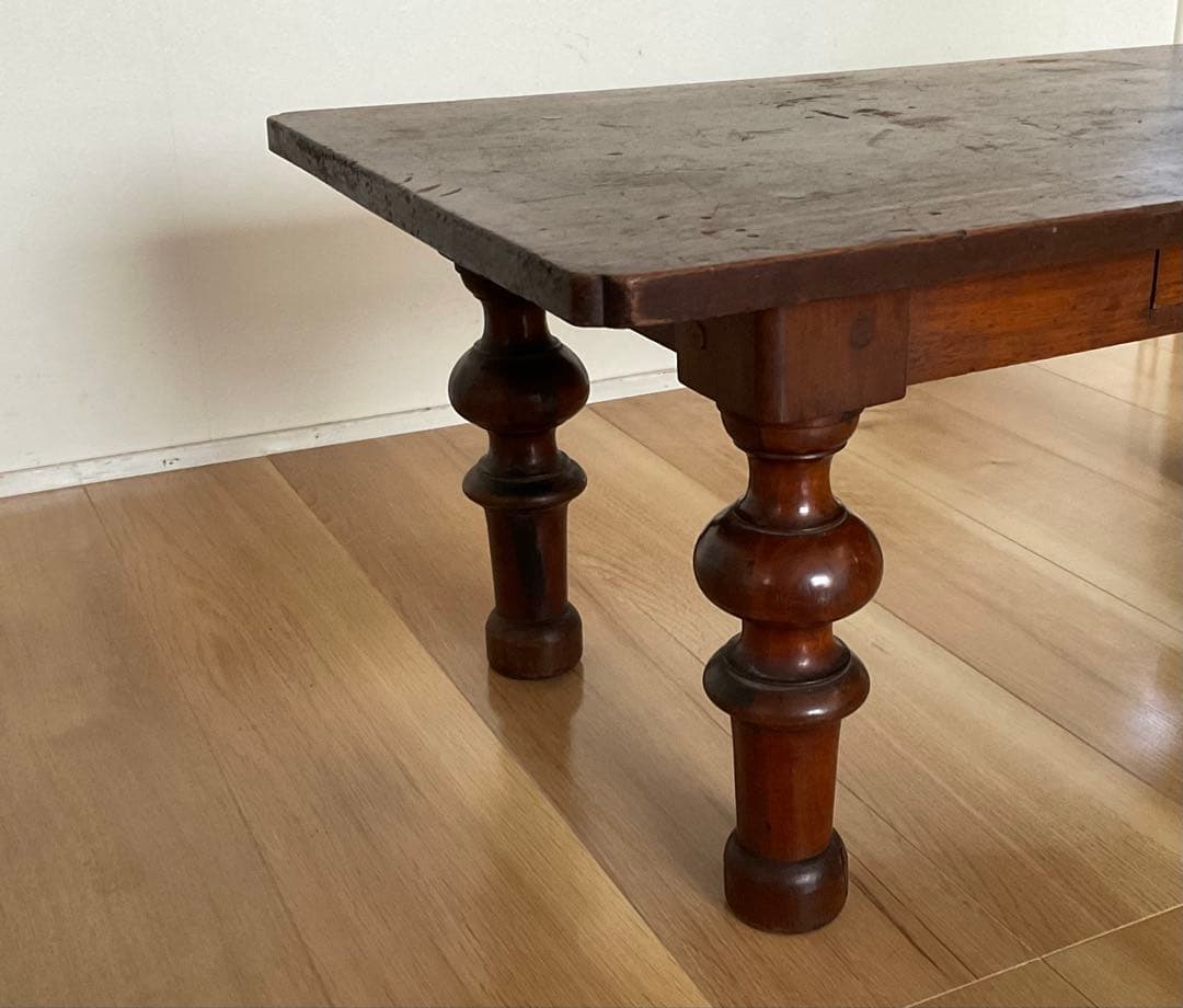 ろくろ脚 ちゃぶ台 文机 ローテーブル 引き出し付き アンティーク家具 古道具