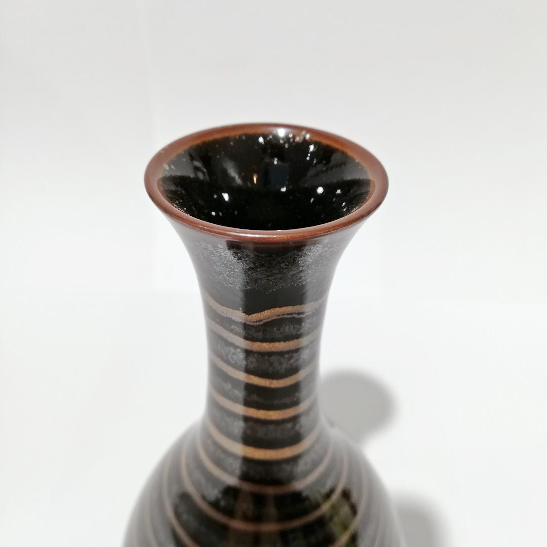 新春初売りセール〇文化勲章受章　青木龍山　鶴首花瓶 天目渚