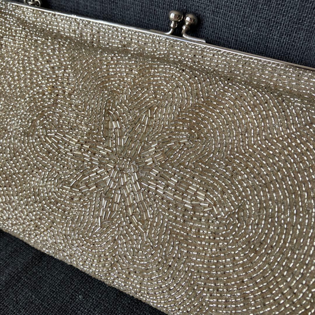 【美品】ヴィンテージ WAKO 銀座和光 高級ビーズ パーティーバッグ シルバー