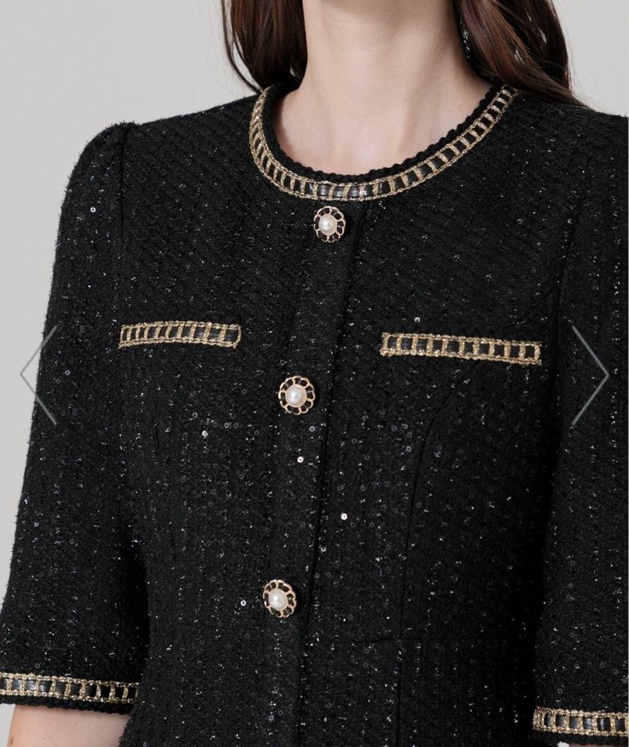 ⭐︎みいさま専用）未使用）Leja/ラメ混ツイードパール釦スパンコール刺繍ドレス