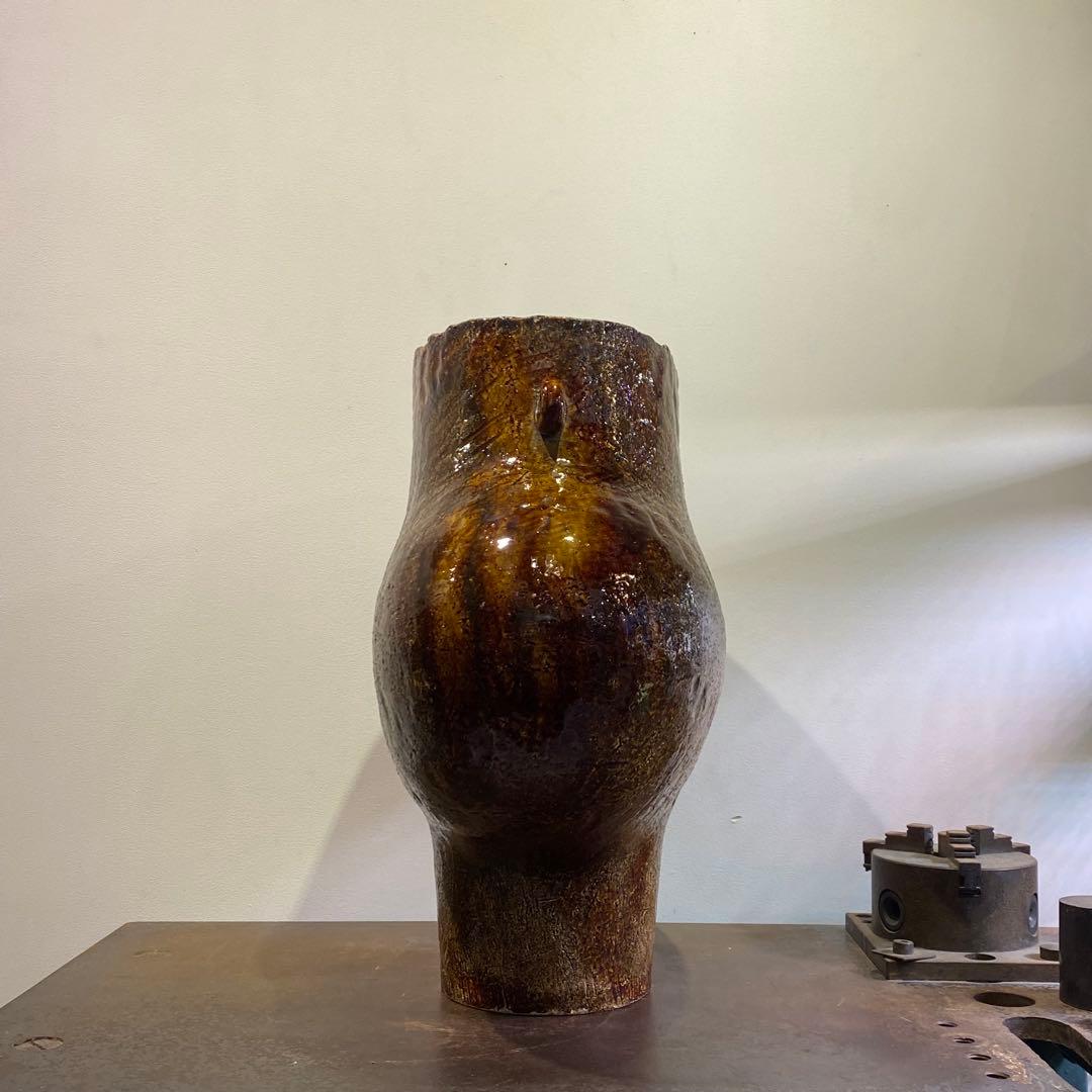 プリミティブでアンバランスな陶器製花器 ビンテージ 古道具