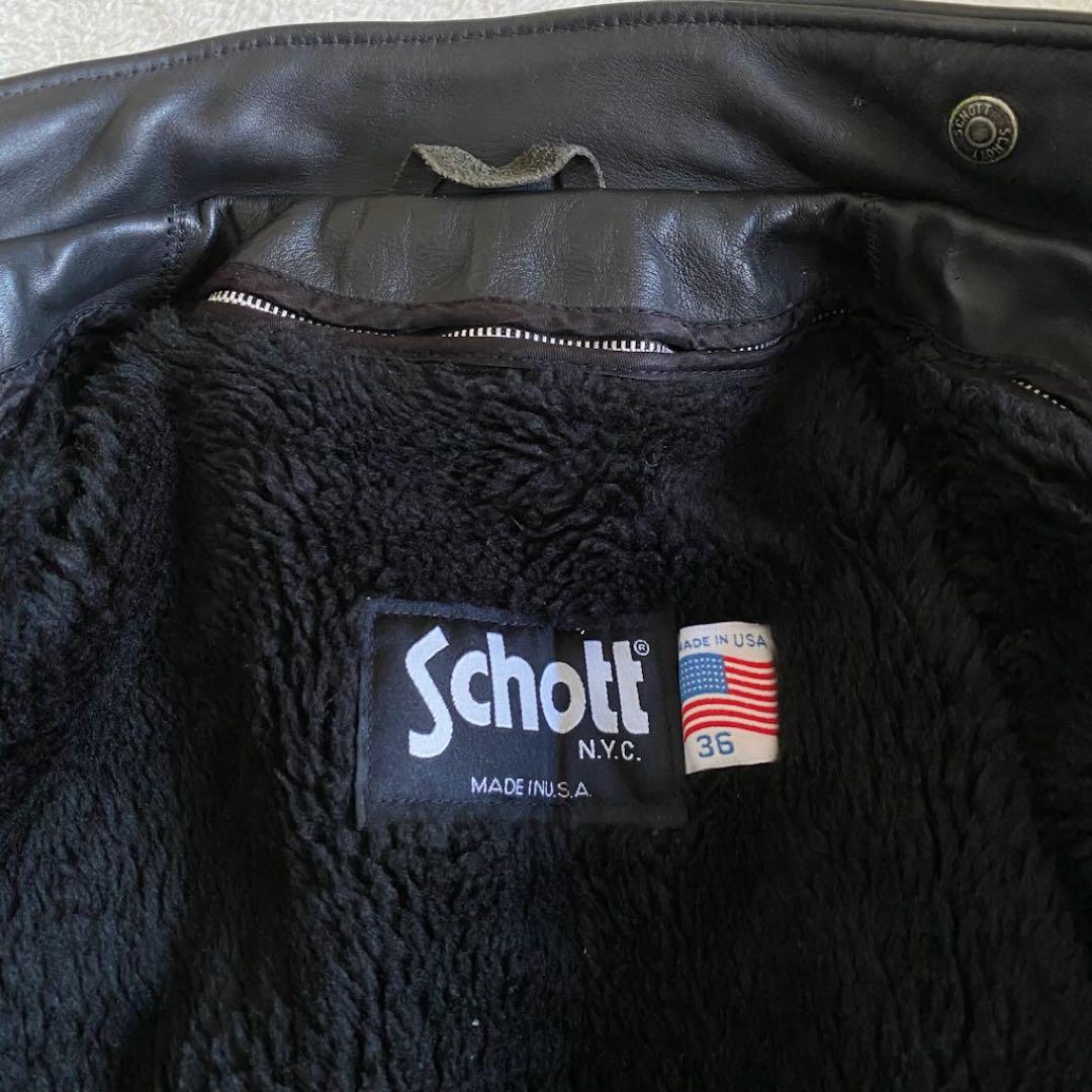 schott ライナー付き　ライダースジャケット　レザー　黒　36 USA製