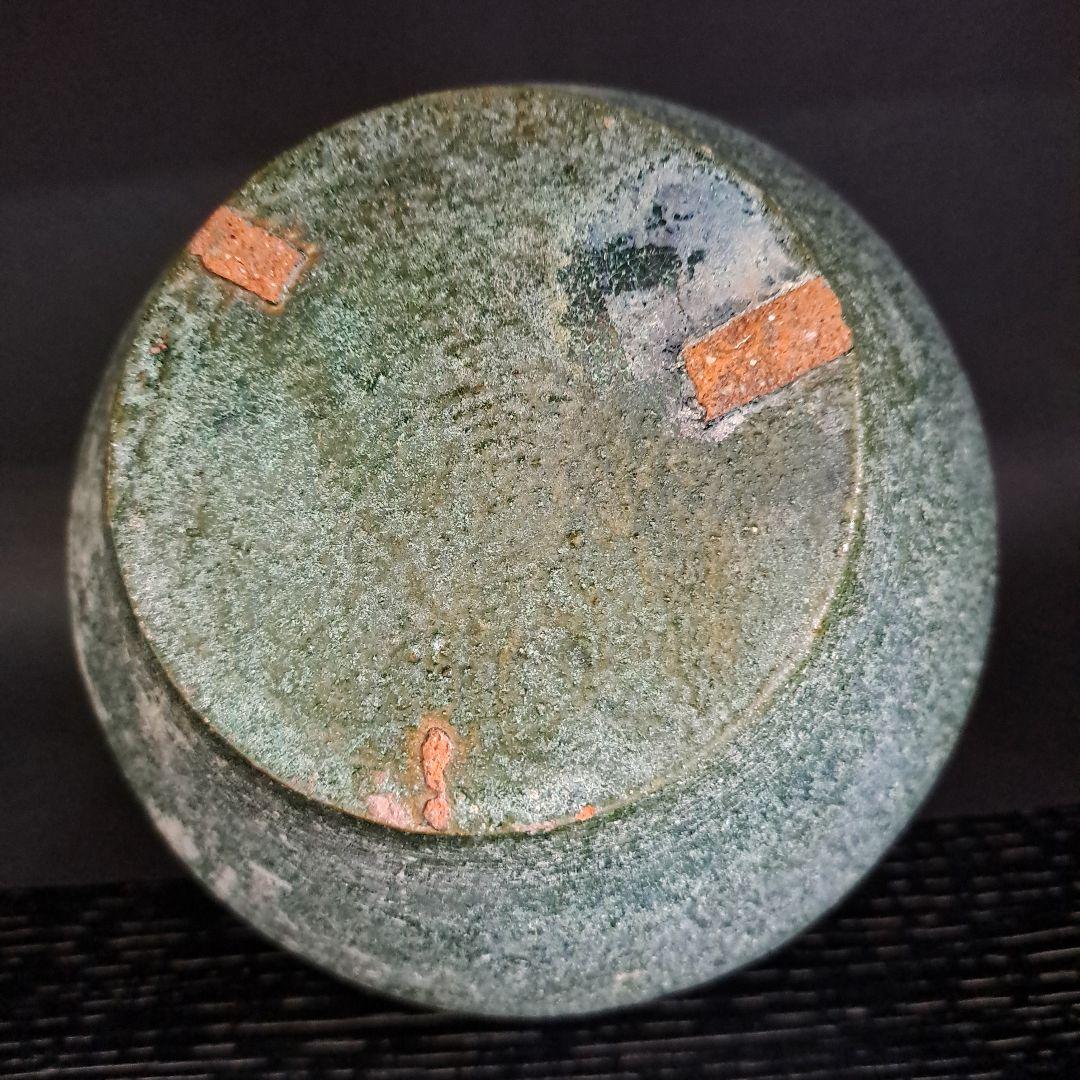 お値下げ中　　発掘品　中国古玩　後漢　一世紀頃　　銀化小壺　緑釉