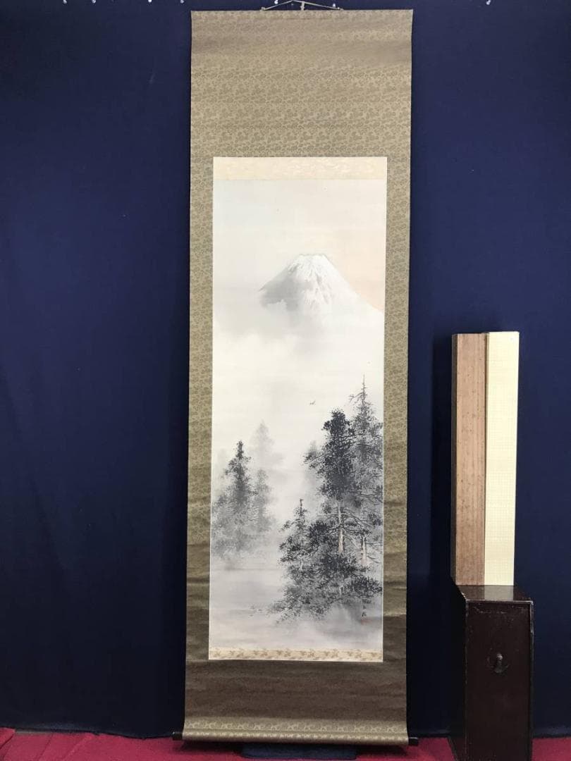 真作/渡辺秋渓/富士山水ホトトギス図/掛軸/名家伝来/AE-12