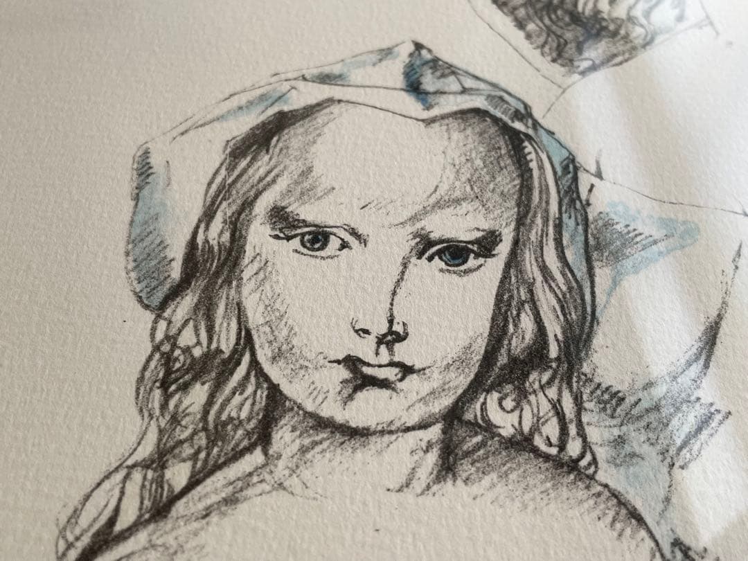 藤田嗣治　レオナール・フジタ　母子像　女性と子供　猫を抱く母子像　リトグラフ