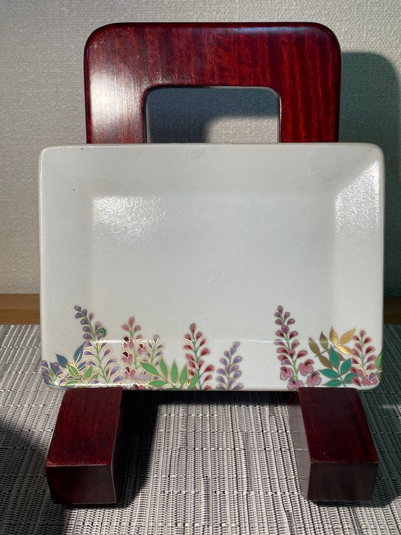 129桑野むつ子 京都 御所の花十二ヶ月【5月 藤の花】抹茶椀・和陶皿 しおり付