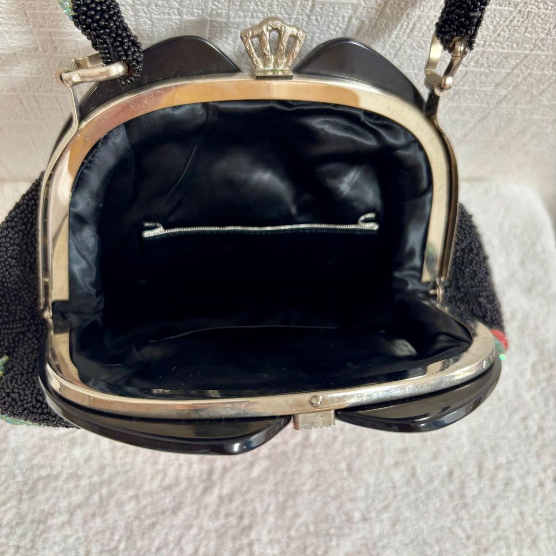 【美品】 和装バッグ ビーズバッグ 手刺繍バッグ がま口 総ビーズ ハンドバッグ